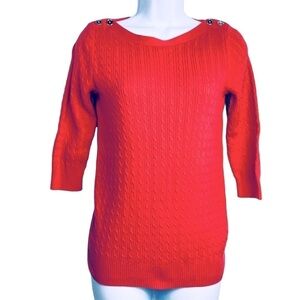 Karen Scott Women’s Sz XSmall Orange Boatneck 3/4 Sleeve Cable Knit Sweater